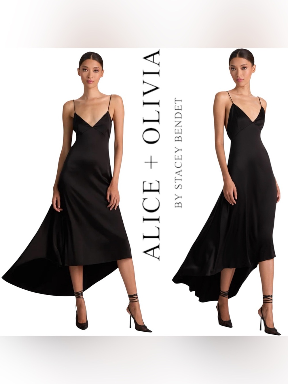 Alice + Olivia Black Luciana Slip Dress Spaghetti Straps NWT Sz 6 $440